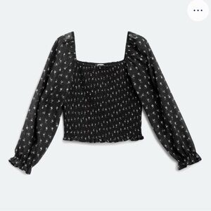 Lush Black and White Smocked Crop Blouse
